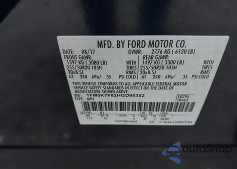 2017 Ford Explorer Limited z USA, uszkodzony, nr VIN 1FM5K7F82HGD95352